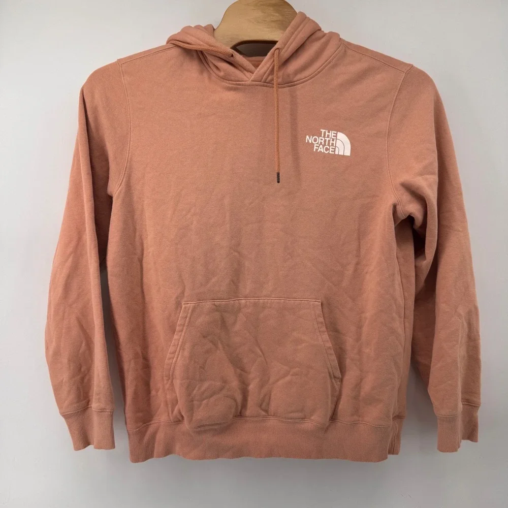 The North Face Hoodie Mens Large Clay Pink Graphic Back Pullover Pocket